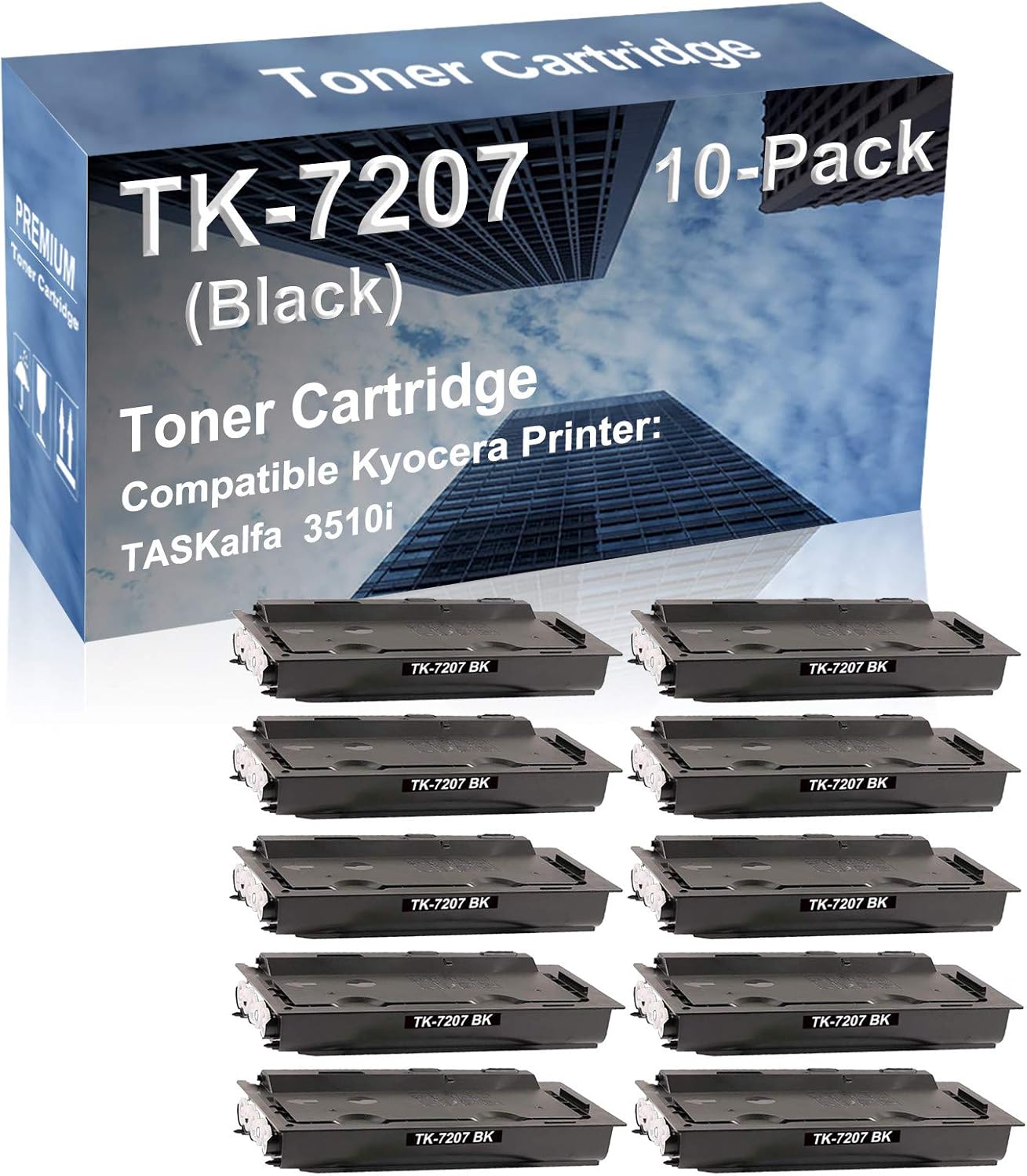 10-Pack Compatible High Capacity TK7207 (TK-7207) 1T02NL0US0 Printer Cartridge use for Kyocera TASKalfa 3510i Printer (Black)