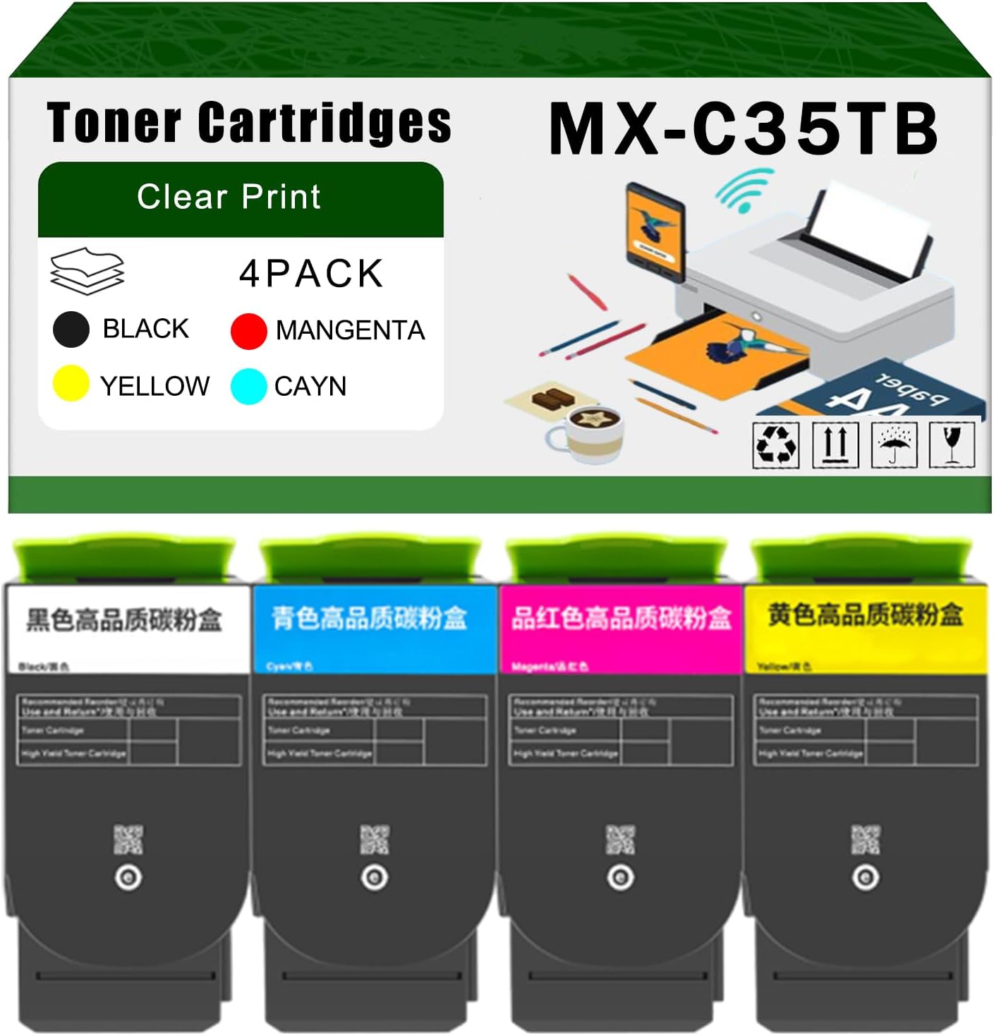 AGNNQ Compatible for Sharp MX-C35TB MX-C35TC MX-C35TM MX-C35TY Toner Cartridges MX-C357F MX-C407P Printers, High Yield 10000 Pages Bright Clear Colors (4-Pack BK/C/M/Y)