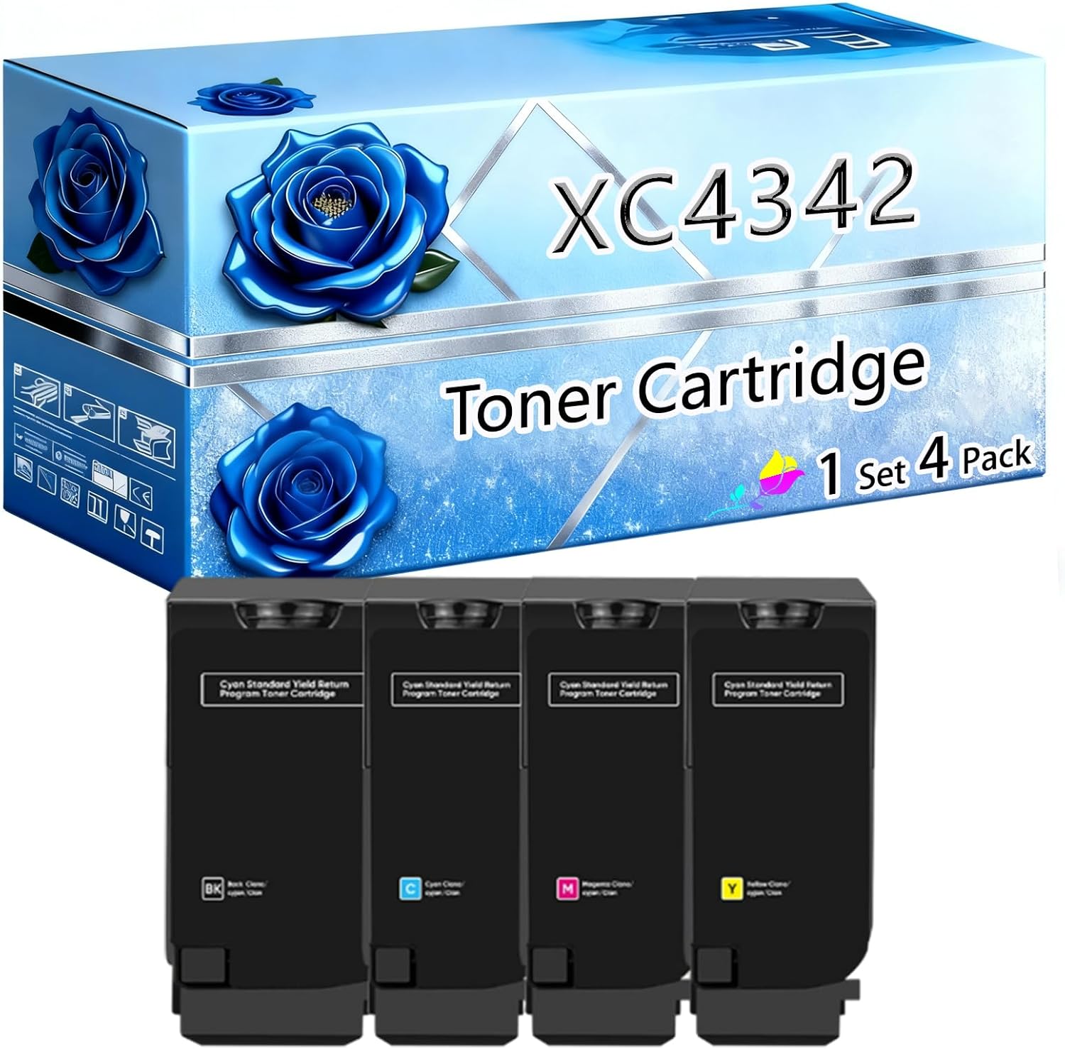 Compatible Toner Cartridge Replacement for Lexmark XC4342 High Yield 35000 Pages XC4342 XC4352 Printers (4-Pack BK/C/M/Y)