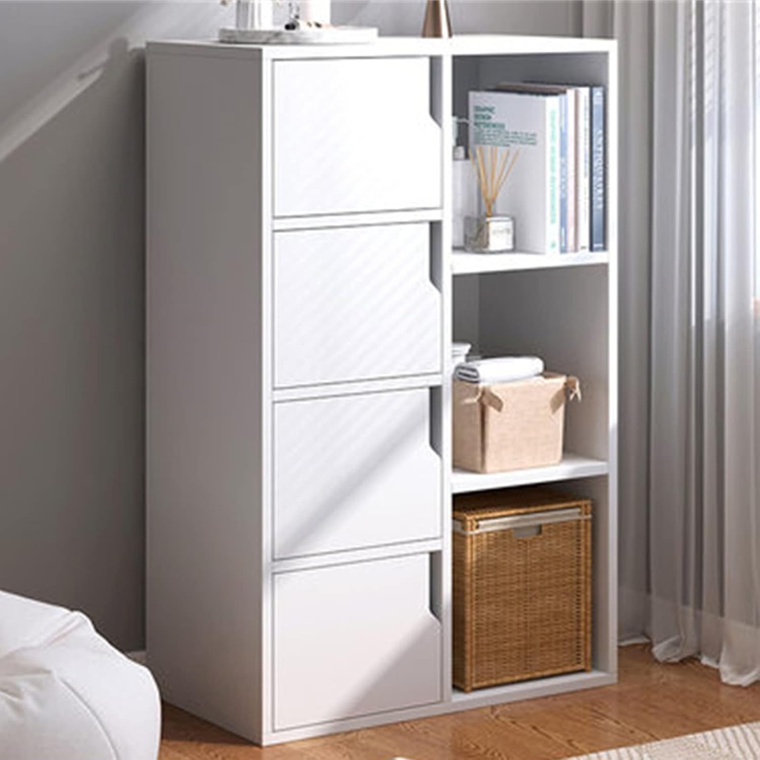 NERDOH Bookshelf Shelf Floor-to-Ceiling Against The Wall Living Room Multi-Layer Storage Cabinet Bedroom Home Locker Simple Small Bookcase for Living Room (Color : White, Size : 105x24x50cm)