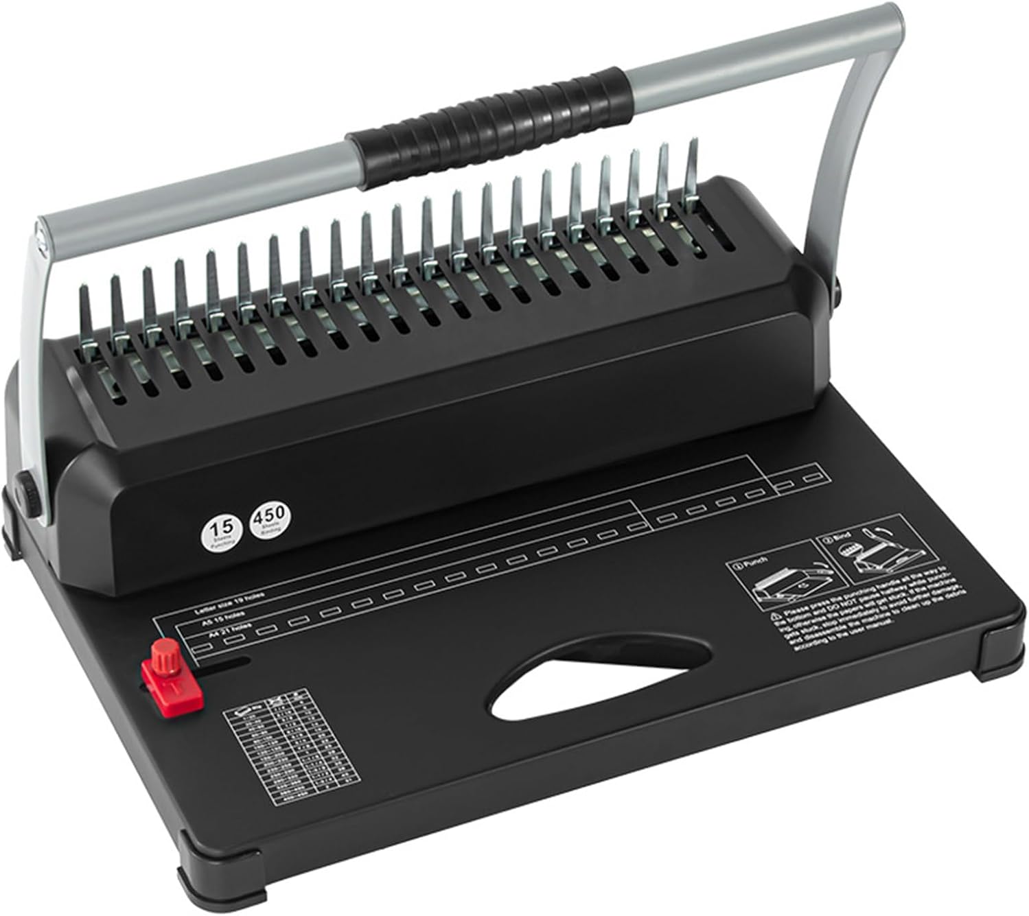 21-Hole Coil Spiral Binding Machine, Manual Spiral Binding Machine, with Fixed Paper Slider, Pull-Out Paper Scrap Box, Margin 3/4/5mm, 15 Sheet Punching Capacity, for Documents, Bidding Documents