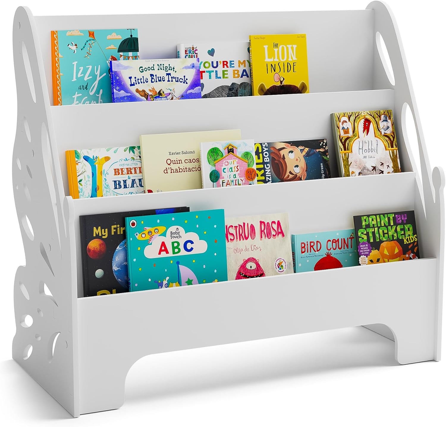 Beskadi 3 Tier Butterfly Kids Bookshelf - Nursery Bookshelf for Storage Organizer, Free Standing Baby Bookcase for Kids Rooms, Children Bookcase for Playing Room, Bedroom, Nursery, Classroom, White.