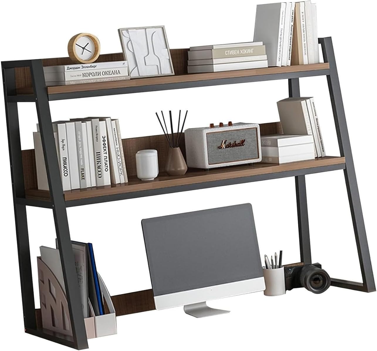 FATECT Adjustable Desk Bookshelf - Ladder Bookcase for Computer Desktop, 1/2 Tier Multipurpose Countertop Hutch Bookshelf, Storage Display Shelf Organizer Rack for Home Dorm Office Sup