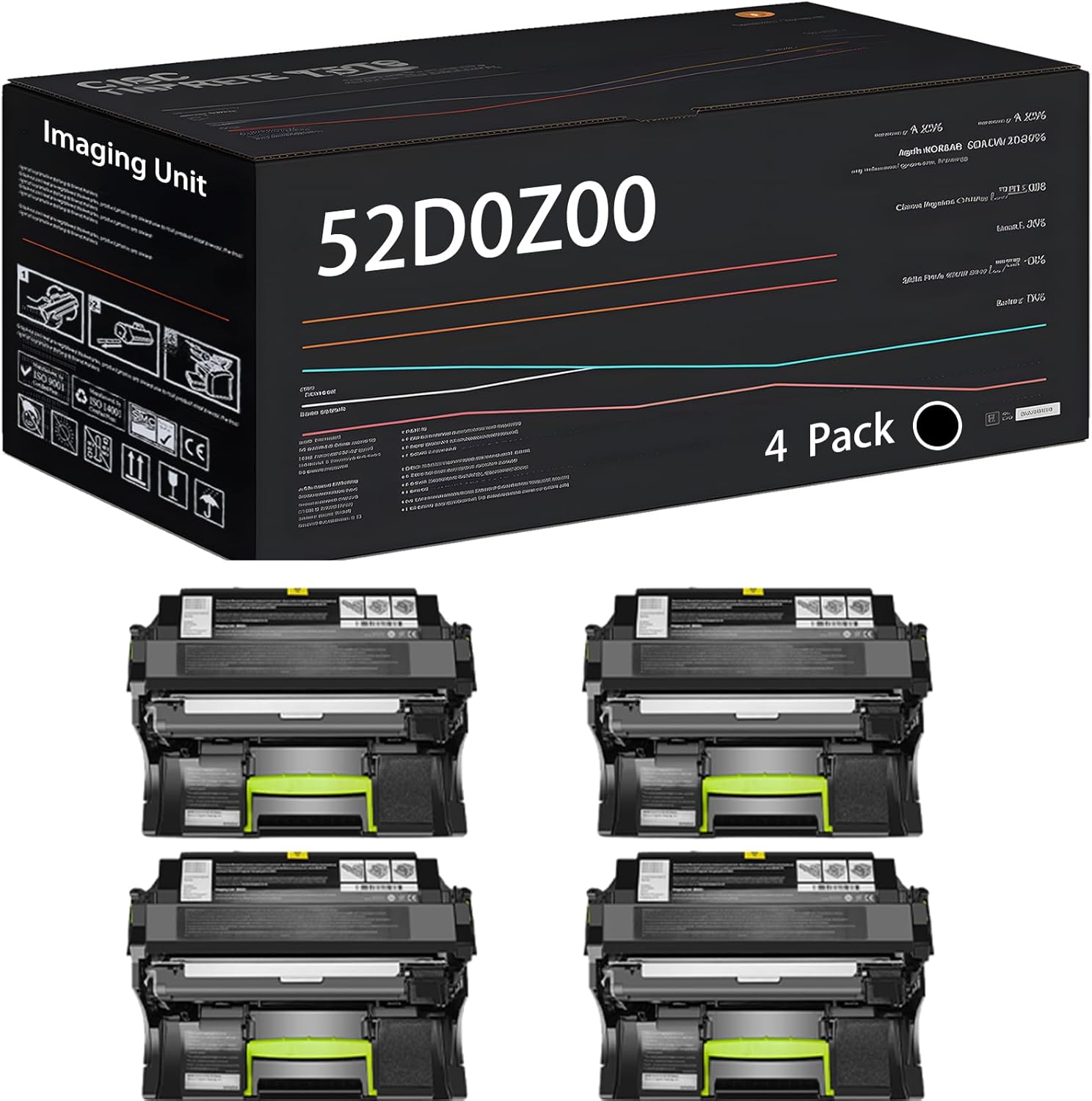 UVUMB Compatible with Lexmark 52D0Z00 Imaging Unit Work for Lexmark MS817n MX710de MX710dhe MX711de MX711dhe Printers (4 Pack Black)