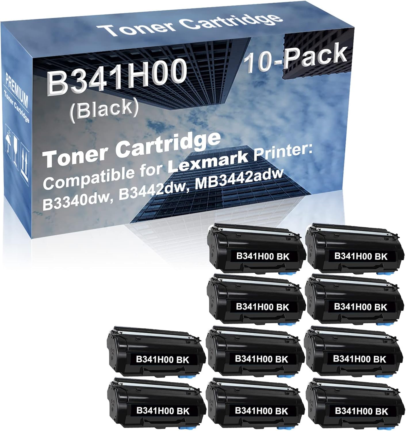 10-Pack Compatible High Capacity B341H00 Toner Cartridge use for B3340dw, B3442dw, MB3442adw Printer (Black)