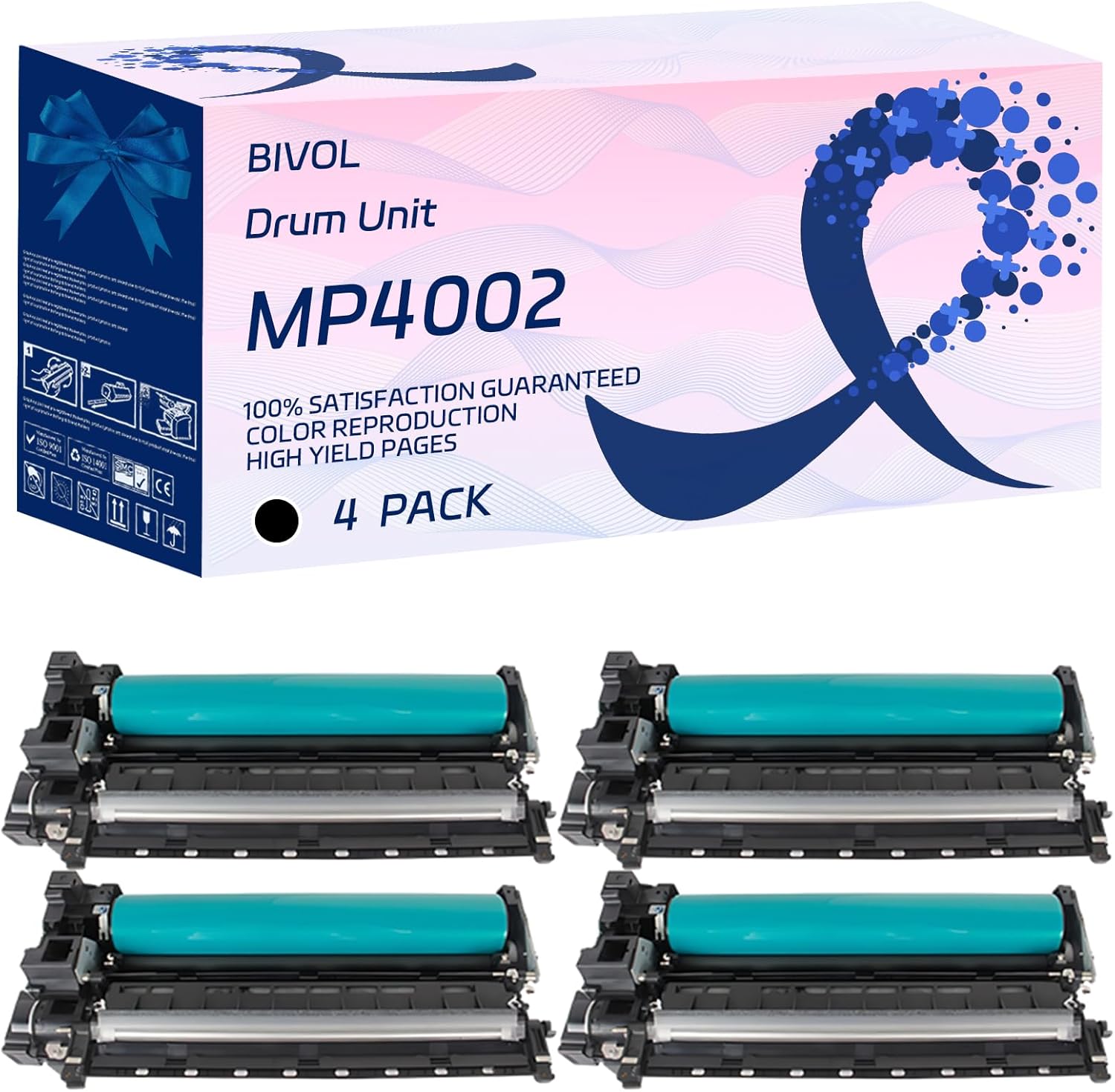 BIVOL MP4002 Drum Unit Compatible for Lanier MP 4002 4002SP 5002 5002SP Printers, with Chip, High Yield 160000 Pages, Vivid Colors (4 Pack Black)
