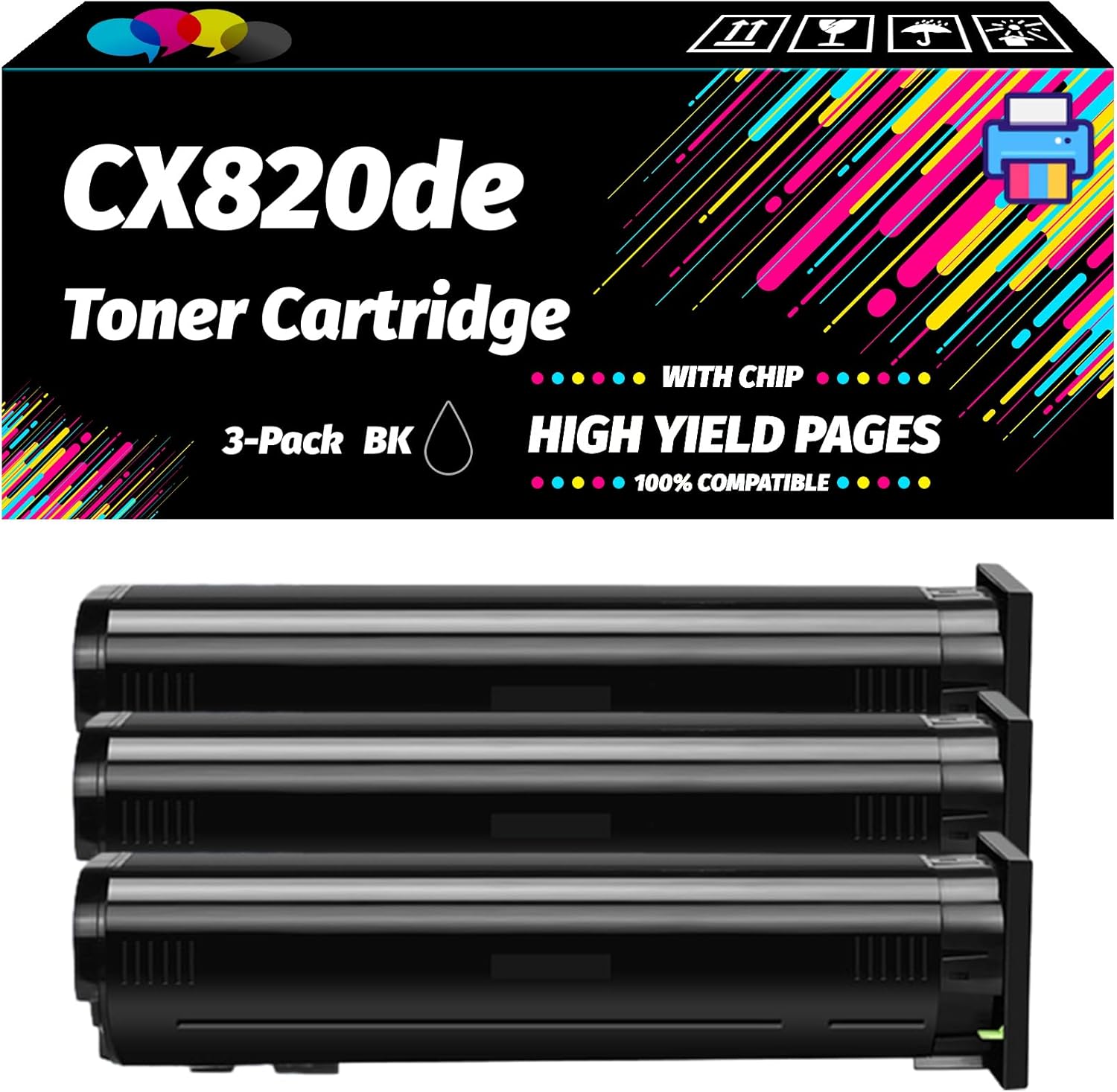 Compatible with Lexmark CX820de Toner Cartridge Work for Lexmark CX820dtfe CX825de CX825dte CX825dtfe Printers, High Yield 43000 Pages, Professional Printing with Chip (3 Pack Black)