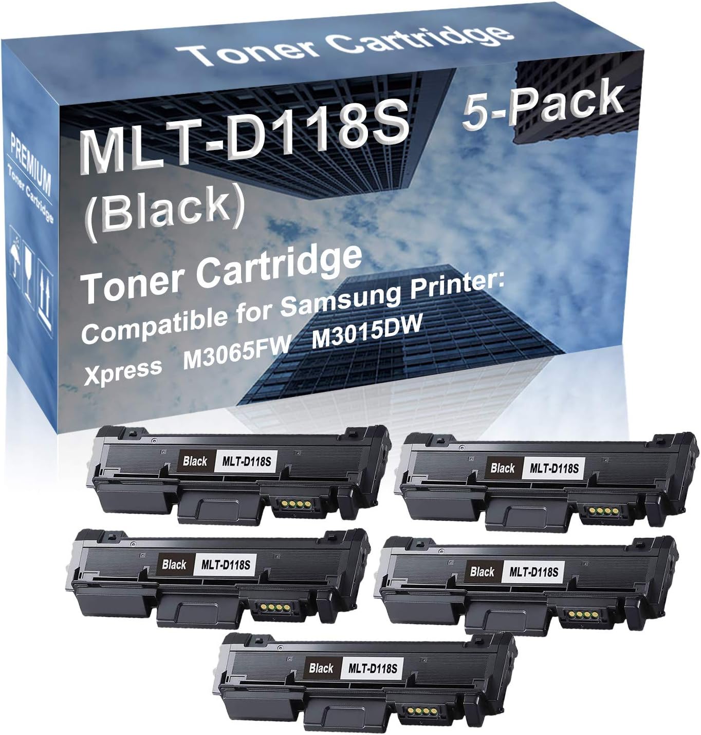 5-Pack Compatible High Capacity M3065FW M3015DW Printer Toner Cartridge Replacement for Samsung MLT-D118S Printer Cartridge (Black)