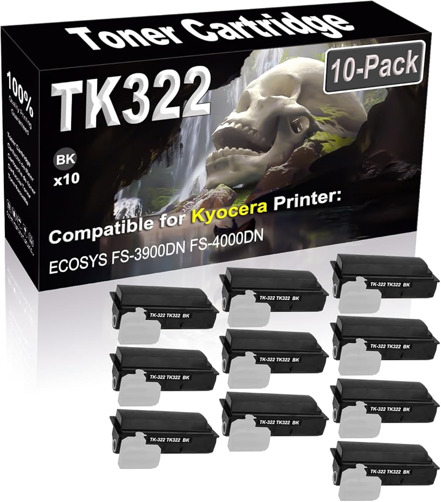 SINIYA 10-Pack Compatible High Capacity TK322 TK-322 1T02F90US0 Imaging Toner Cartridge use for Kyocera ECOSYS FS-3900DN FS-4000DN Printer (Black)