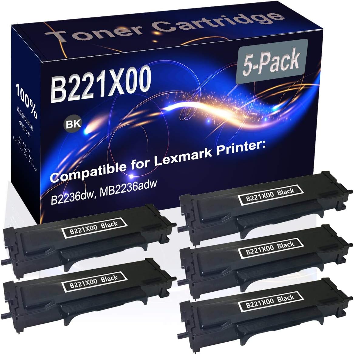 Kolasels 5-Pack (Black) Compatible B221X00 Printer Toner Cartridge (High Capacity) fit for B2236dw, MB2236adw Printer