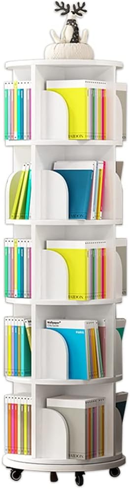 Bookcases 360°Rotating Bookshelf, Children's Mobile, Stimulate Children's Reading Interest and Practical Ability, CD&DVD Storage Rack (White 50.5 * 159cm)