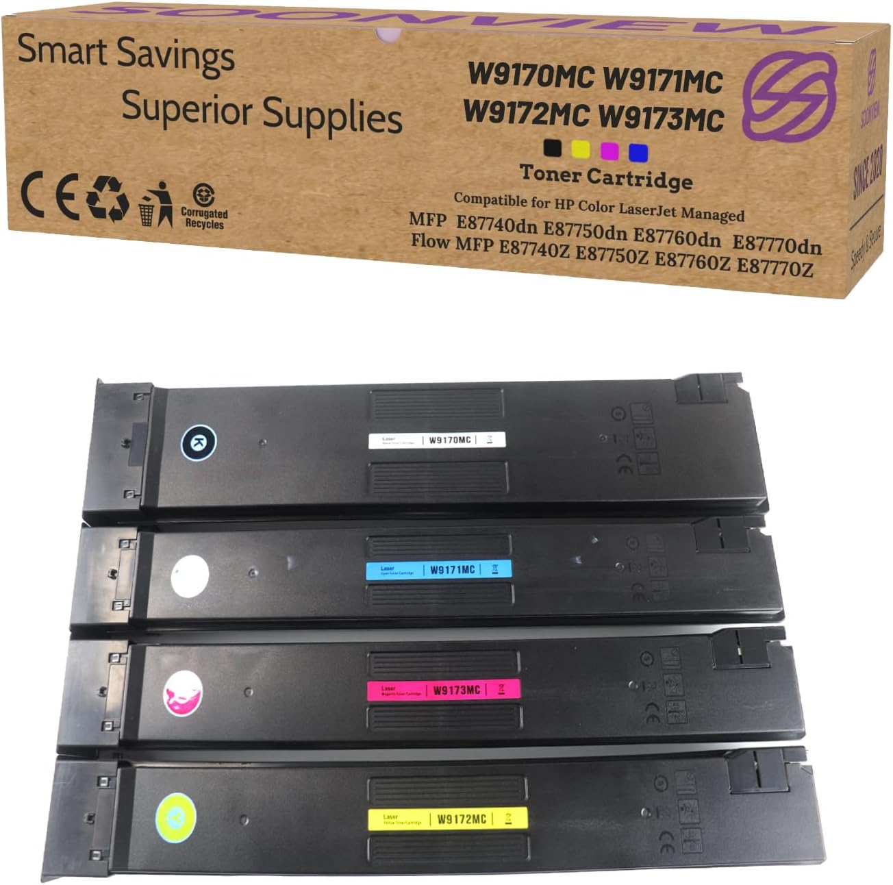 W9170MC W9171MC W9172MC W9173MC Toner Cartridge Replacement Compatible with HP Color LaserJet Managed MFP E87740 E87750 E87760 E87770 Printer (4 Pack )