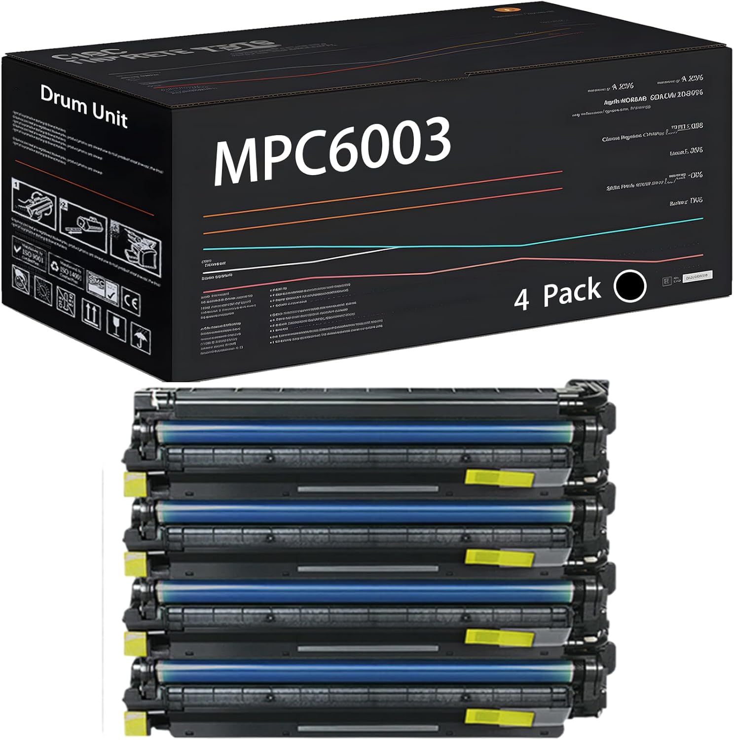 UVUMB Compatible with Ricoh MPC6003 Drum Unit Work for Ricoh MP C3003 MP C3503 MP C4503 MP C5503 MP C6003 Printers, with Chip, High Yield 100000 Pages, High-Definition Printing (4 Pack Black)