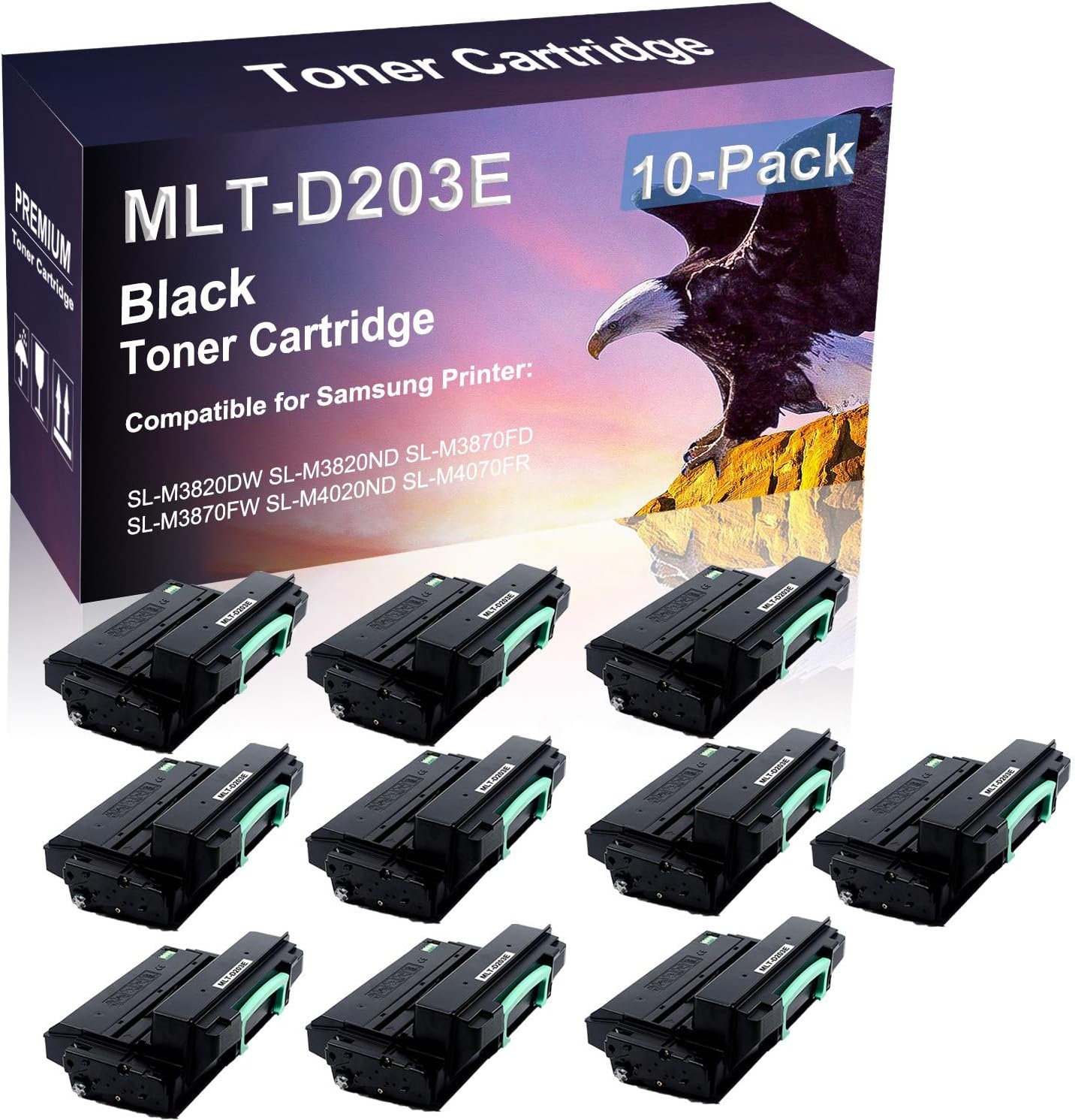 10 Pack (Black) Compatible High Capacity D203E MLT-D203E Printer Toner Cartridge use for Samsung SL-M3870FD SL-M3870FW Printer
