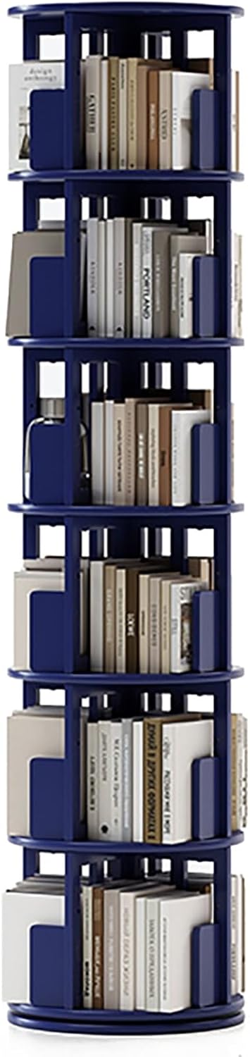 LIUSJMGH Rotating Bookshelf 360° Display Standing Book Shelf Organizer, Wooden Corner Bookshelves for Small Space for Kids' Room, Study Room, Bedroom(Blue,6-Tier)