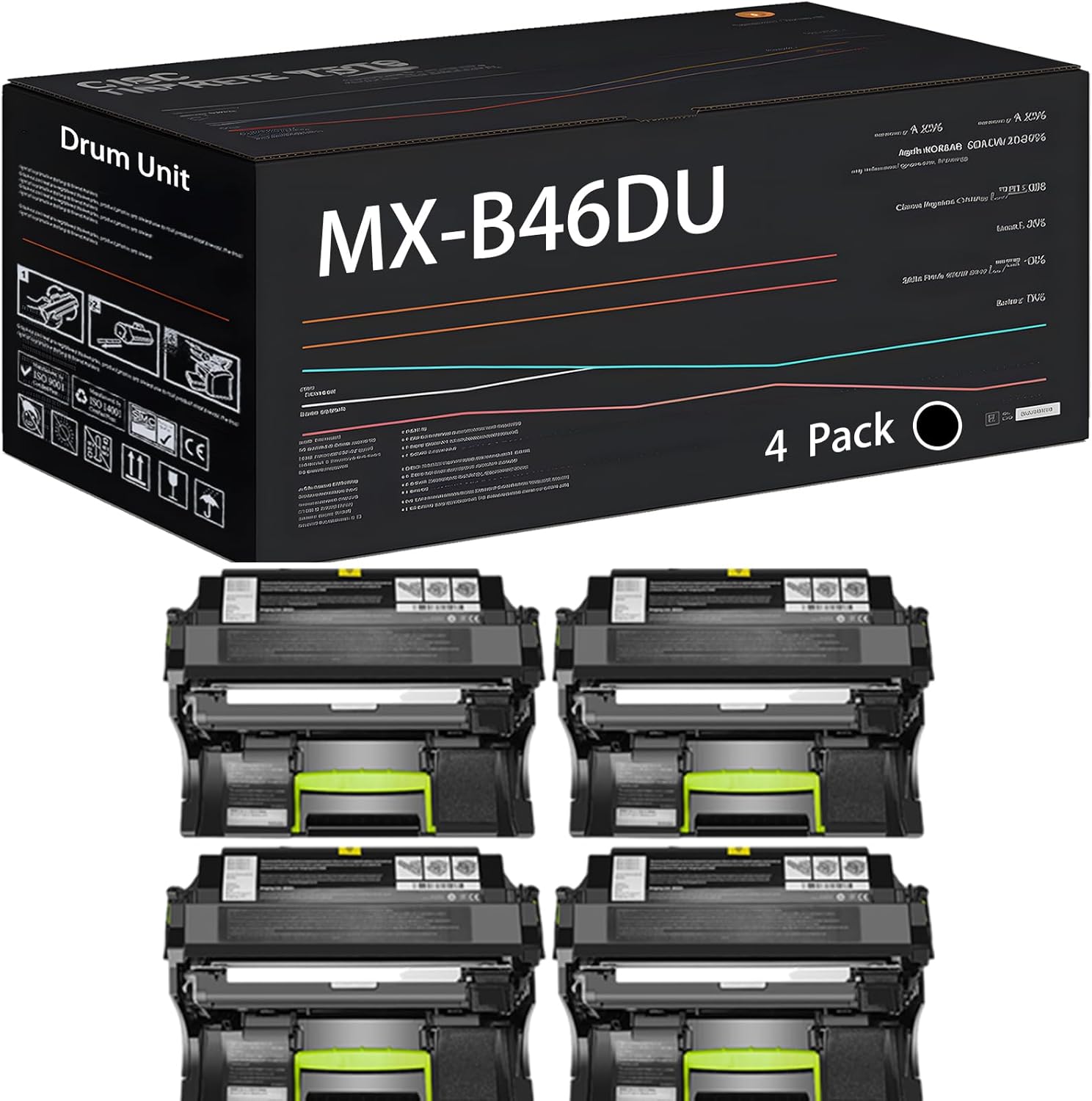 UVUMB Compatible with Sharp MX-B46DU Drum Unit Work for Sharp MX-B467F MX-B467P Printers, with Chip, High Yield 60000 Pages, High-Definition Printing (4 Pack Black)