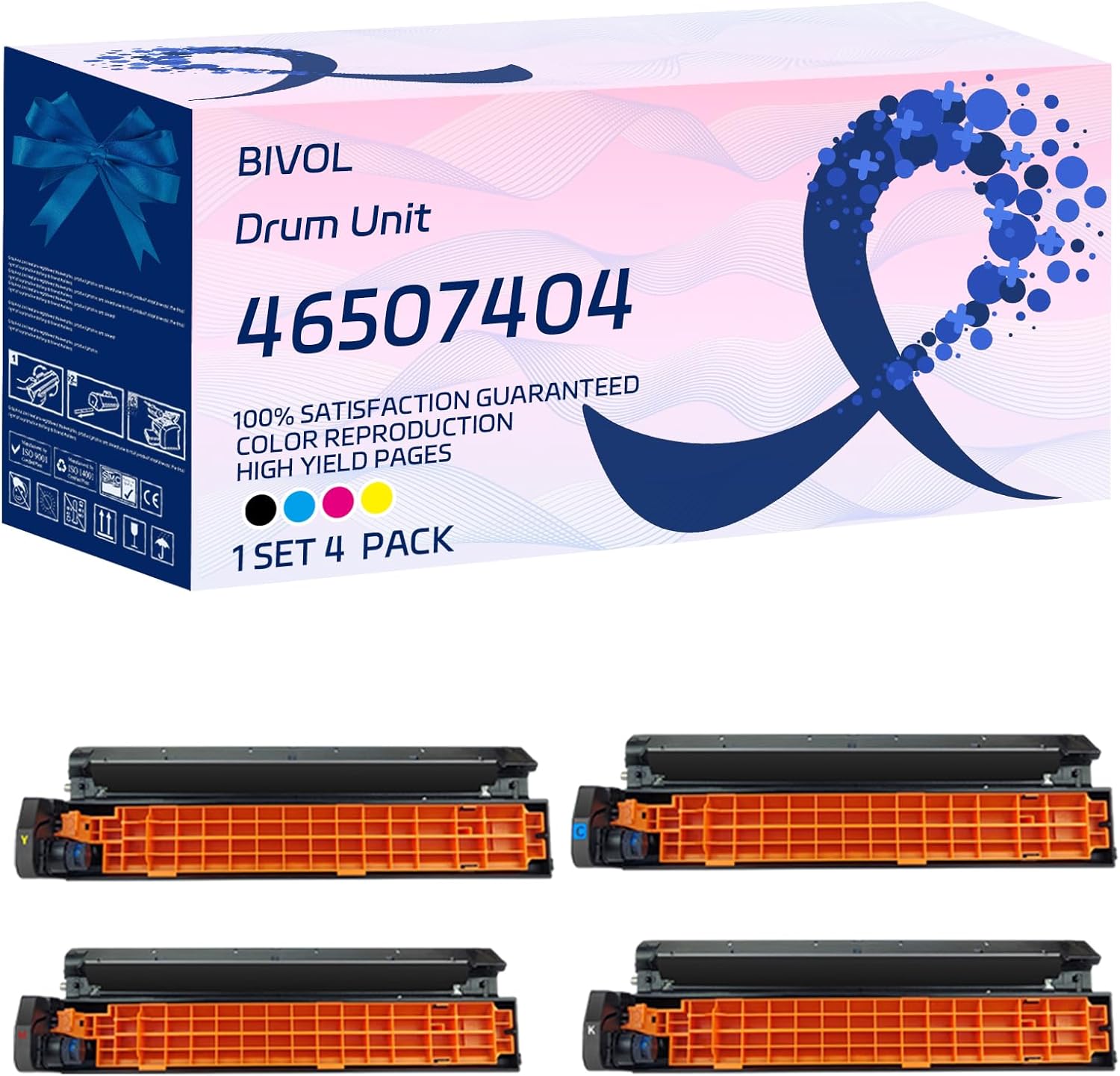 BIVOL 46507404 46507403 46507402 46507401 Drum Unit Compatible for Okidata OKI C712DN Printers, with Chip, High Yield 21000 Pages, Vivid Colors (4-Pack BK/C/M/Y)