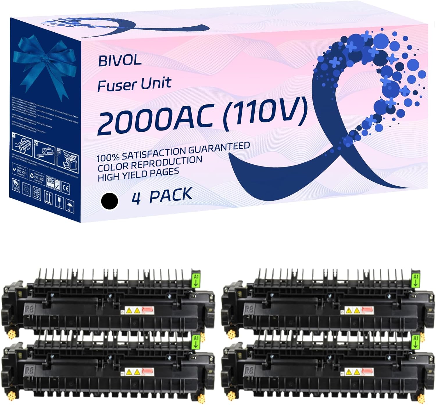 BIVOL 2000AC (110V) Fuser Unit Compatible for Toshiba E Studio 2000AC 2500AC Printers, with Chip, High Yield 168000 Pages, Vivid Colors (4 Pack Black)