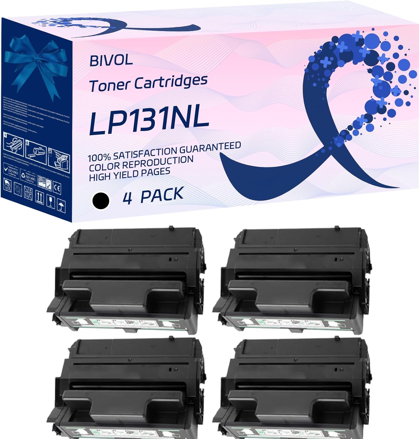 BIVOL LP131NL Toner Cartridges Compatible for Lanier LP131NL Printers, with Chip, High Yield 15000 Pages, Vivid Colors (4 Pack Black)