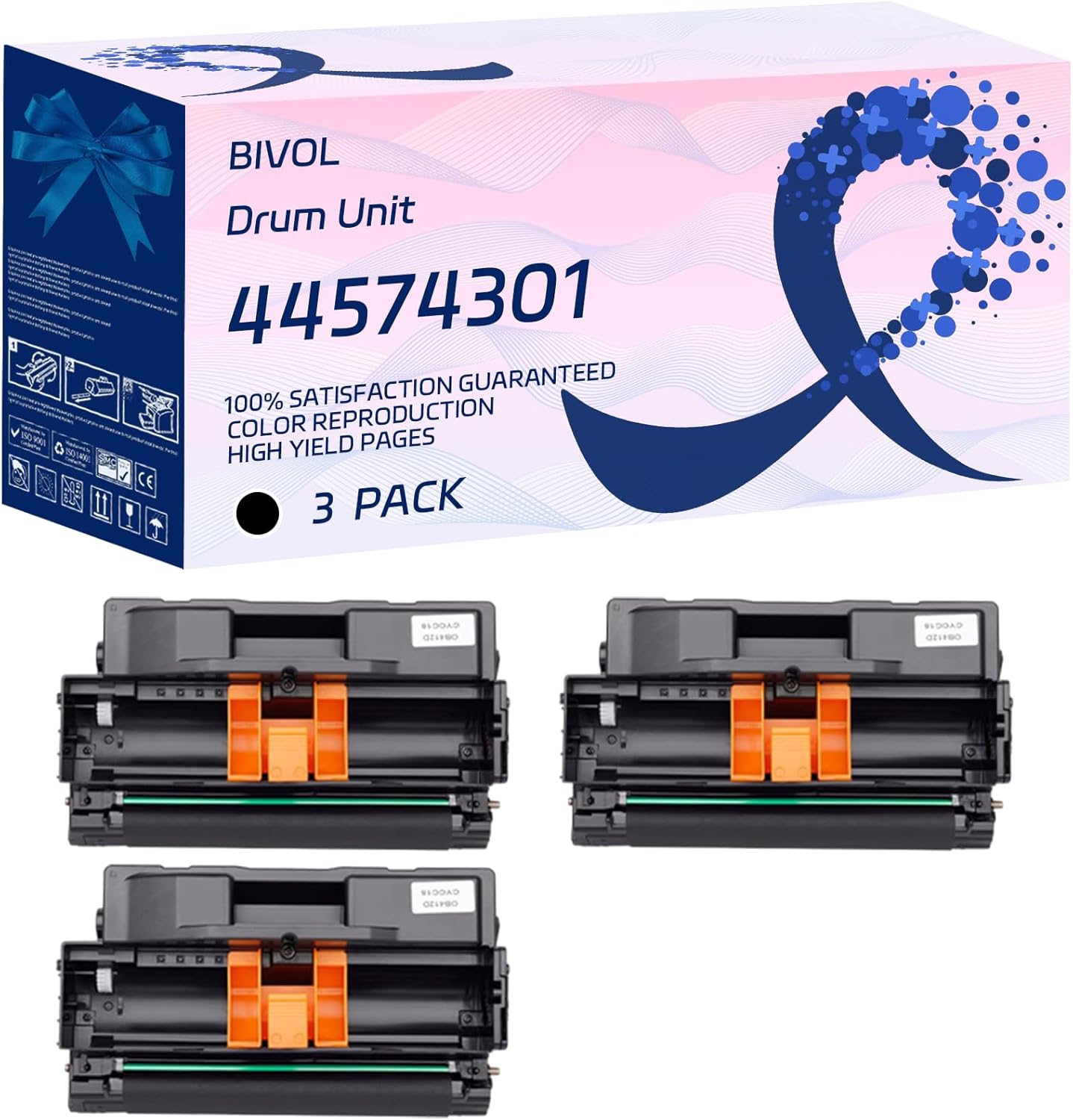 BIVOL 44574301 Drum Unit Compatible for Okidata OKI B431D B431DN B432DN Printers, with Chip, High Yield 40000 Pages, Vivid Colors (3 Pack Black)