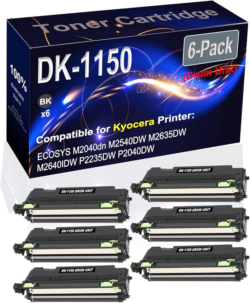 Kolasels 6-Pack Compatible ECOSYS M2040dn M2540DW M2635DW Printer Drum Unit Replacement for Kyocera DK-1150 DK1150 302RV93140 Drum Unit (Black, High Capacity)