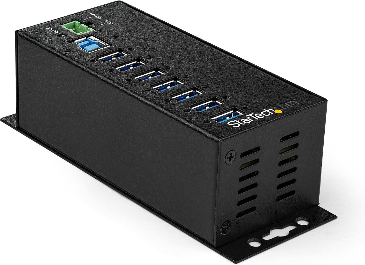 StarTech.com 7-Port USB 3.0 Hub with Power Adapter - Metal Industrial USB-A Hub with ESD & 350W Surge Protection - Din/Wall/Desk Mountable - High Speed USB 3.0 (5Gbps) - Hub , TAA (HB30A7AME)