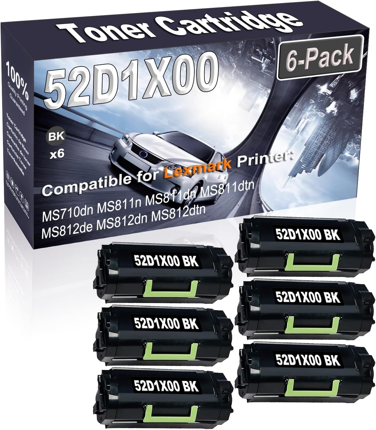 Kolasels 6-Pack (Black) Compatible High Yield 521X 52D1X00 Printer Cartridge use for MS710dn MS811n MS811dn MS811dtn MS812de Printer