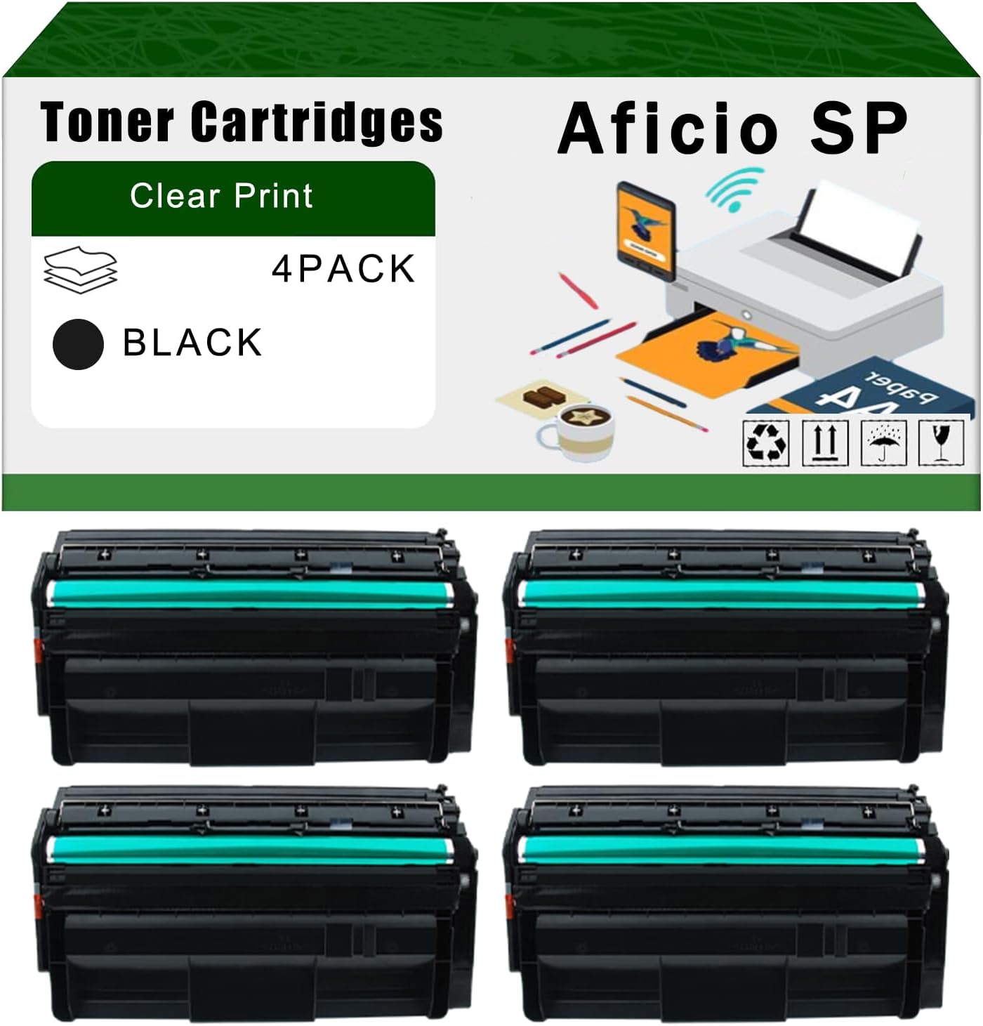 AGNNQ Compatible for Ricoh Aficio SP 6330N Toner Cartridges 406628 Aficio SP 6330N Printers, High Yield 30000 Pages Bright Clear Colors (4 Pack Black)