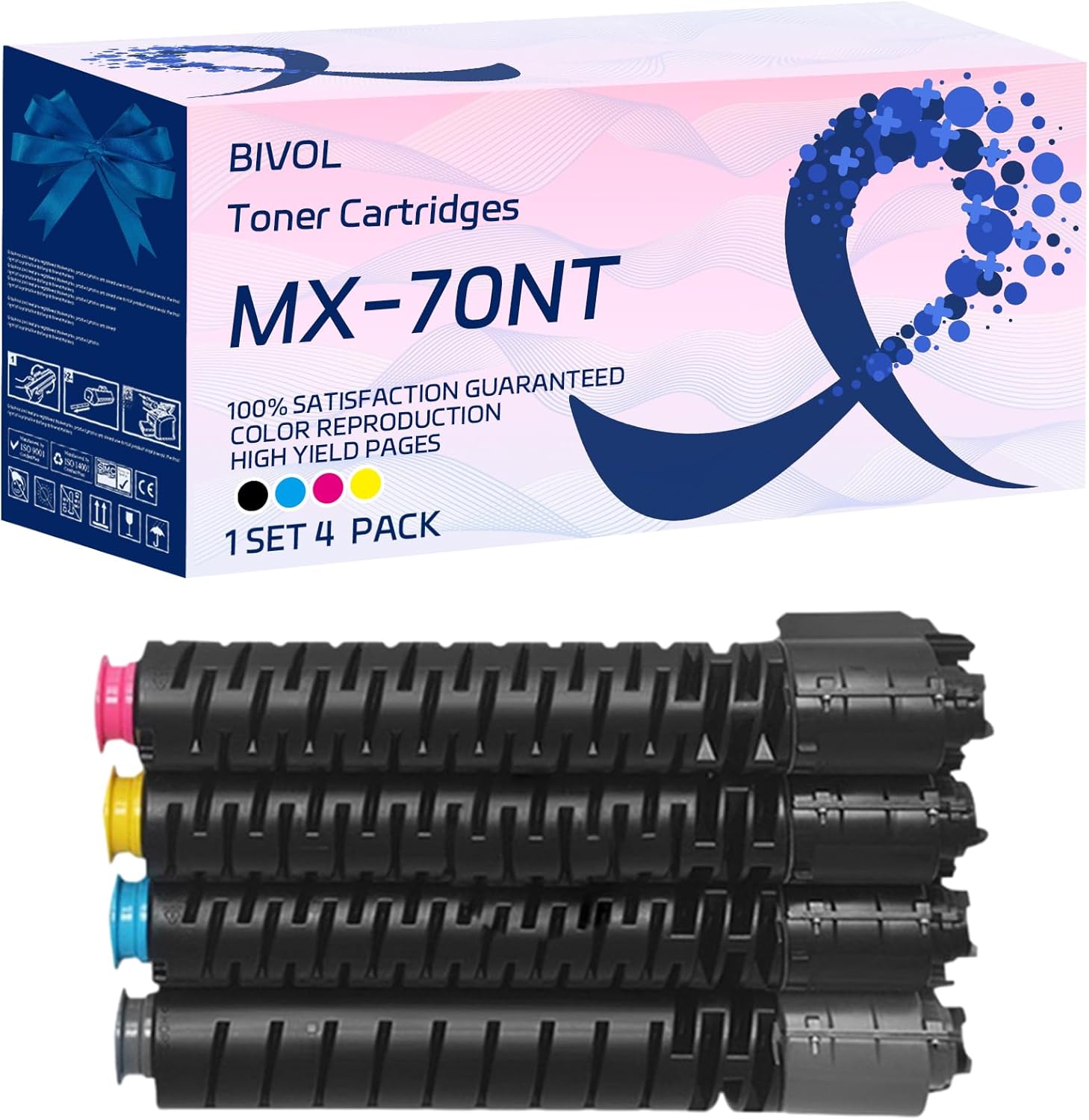 BIVOL MX-70NT Toner Cartridges Compatible for Sharp MX-5500N MX-6200N MX-7000N Printers, High Yield 43000 Pages (Multicolor)