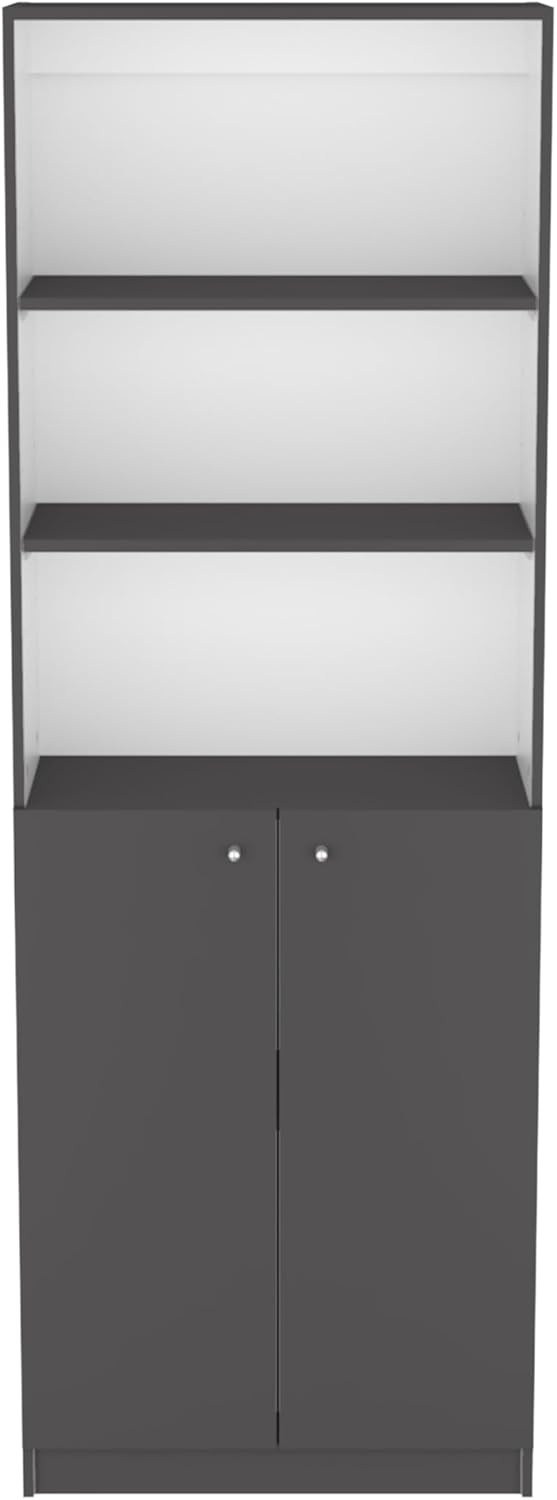 agnixnaf Gray Bookcase with 2 Shelves, Lower Double Door, Rectangular Bookshelves, Industrial, for Office, Bedroom, Living Room, Study Room