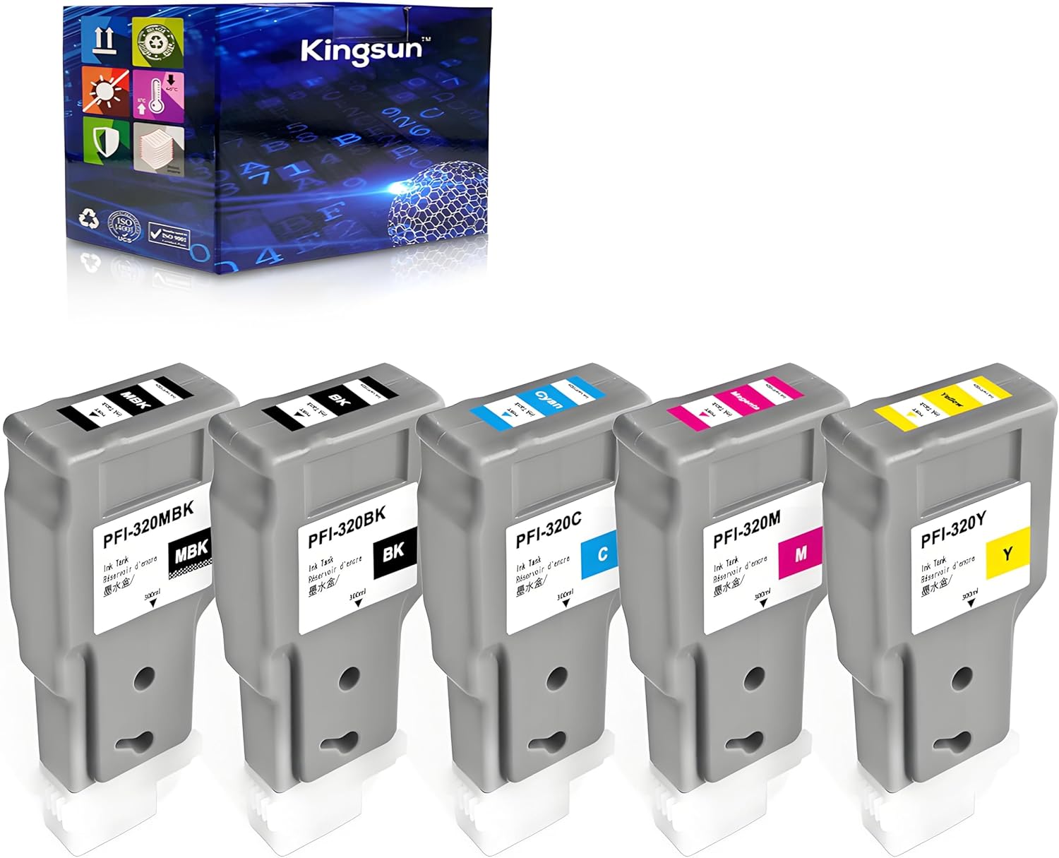 KSUMEI PFI-320 Ink Cartridge 300ML PFI320 Ink Tank Pigment Replacement for Canon imagePROGRAF TM-200 TM-205 TM-300 TM-305 Printers (5-Pack, PFI-320MBK, PFI-320BK, PFI-320C, PFI-320M, PFI-320Y)