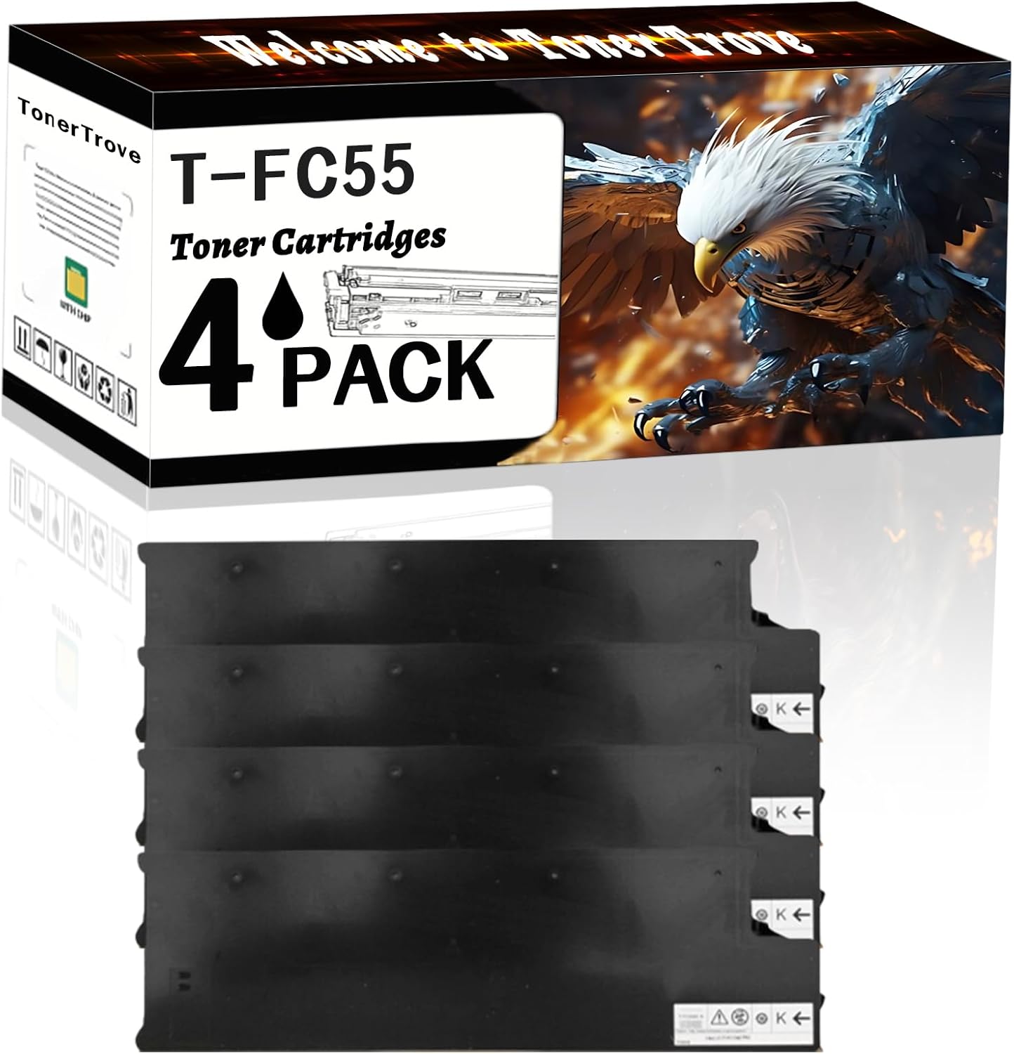 LECUU T-FC55 Toner Cartridges Compatible for Toshiba E Studio 5520C 5520CT 6520C 6520CT 6530C 6530CT Printers, Office Printing is Easy Clear Smooth (4 Pack Black)