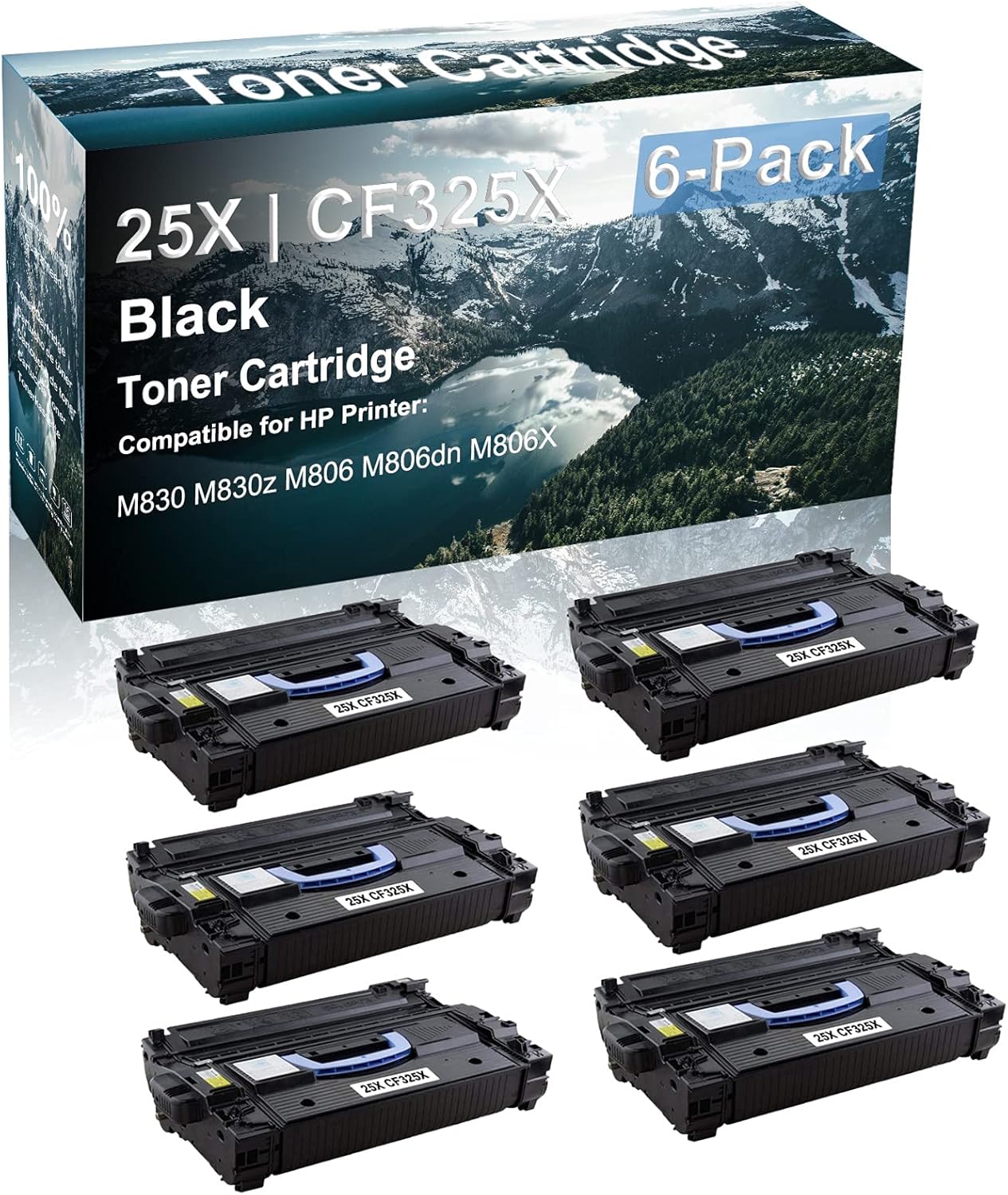 6 Pack Compatible M830 M830z M806 M806dn M806X Laser Toner Cartridge (High Capacity, Black) Replacement for HP 25X | CF325X Printer Toner Cartridge