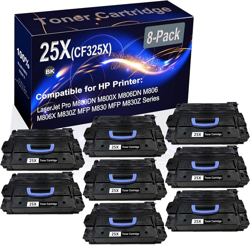 8-Pack (Black) Compatible High Yield 25X CF325X Printer Cartridge use for HP M806 M806dn M806x+ M830 M830 MFP M830z M830z+NFC Printer