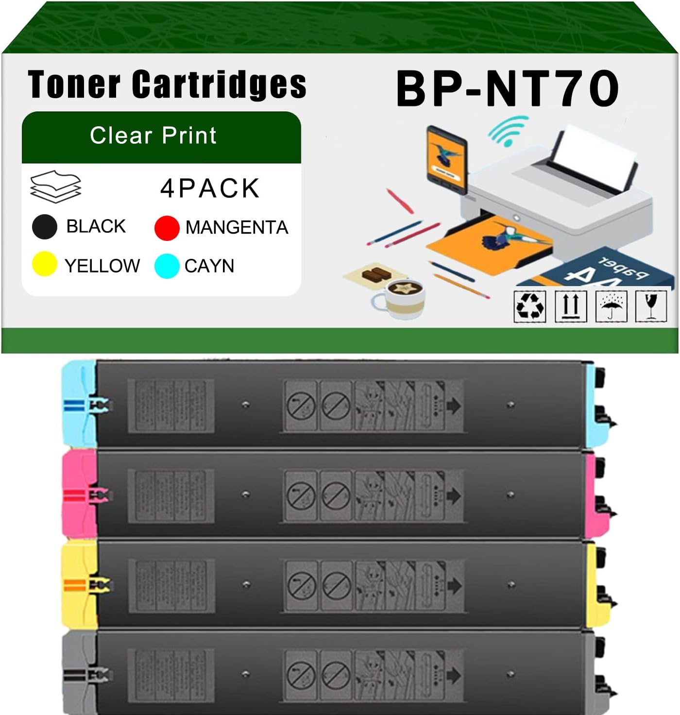 AGNNQ Compatible for Sharp BP-NT70 Toner Cartridges BP-70C31 BP-70C55 BP-70C65 BP-70C36 BP-70C45 Printers, High Yield 50000 Pages Bright Clear Colors (4-Pack BK/C/M/Y)