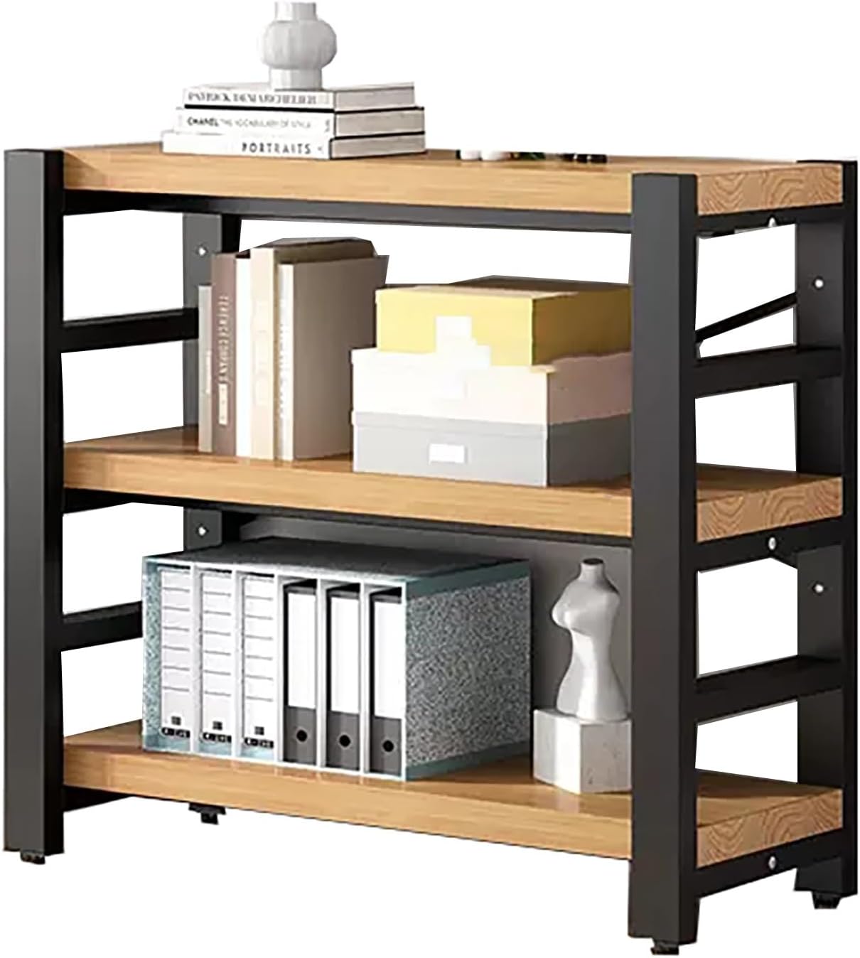3/4Tier Bookshelf, Industrial Style Shelf, Metal Bookcase, Open Back Floor Bookshelves, for Home Office, Living Room, Bedroom, Kitche(36.2in/92cm)