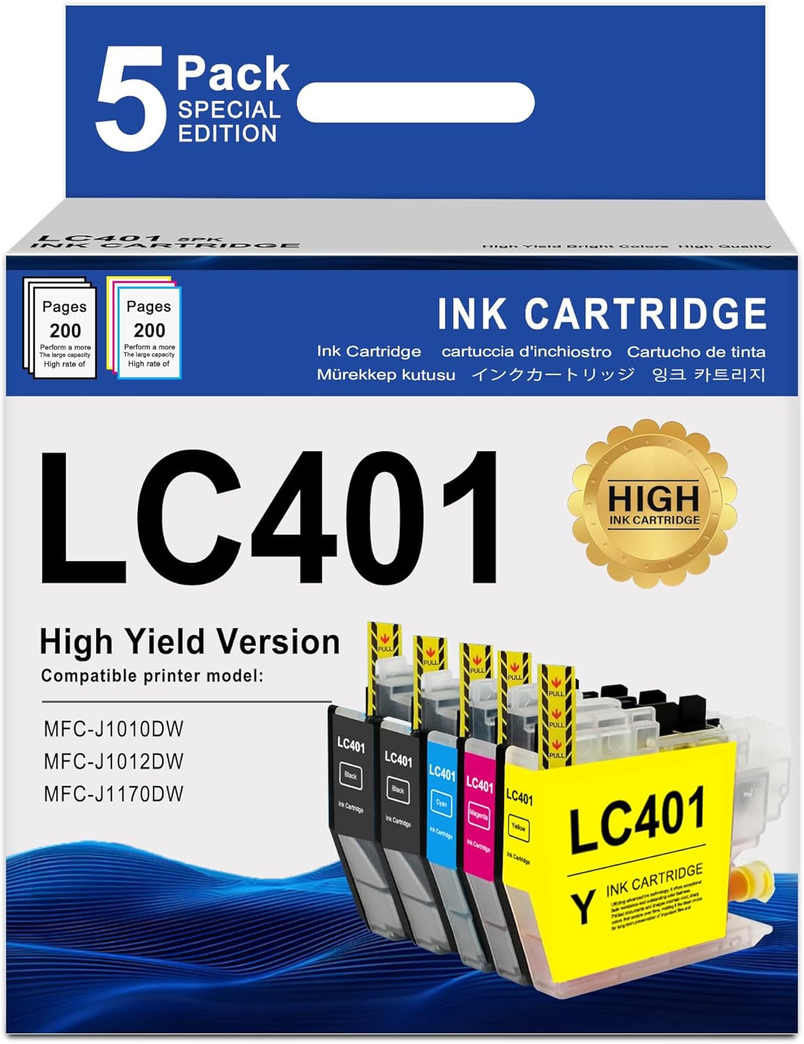 MOLIMER LC401 Ink Cartridges Replacement for Brother LC401 LC 401 Ink Cartridges LC401XL use with MFC-J1012DW, MFC-J1010DW, MFC-J1170DW Printer 5 Pack (2 Black, 1 Cyan, 1 Magenta, 1 Yellow)