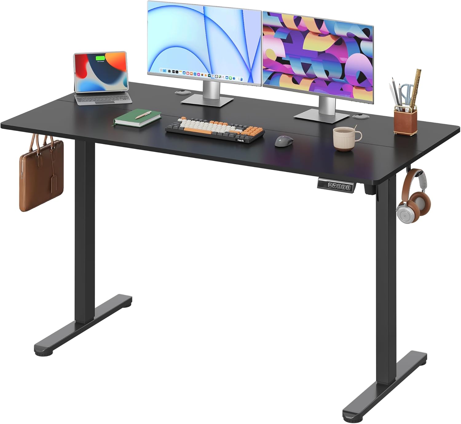 DEVAISE 55 x 28 Inches Electric Standing Desk, Adjustable Height Stand up Desk, 28 Inches Deeper Desktop Sit to Stand Desk with 3 Memory Preset, Adjustable Computer Desk for Home Office (Black)