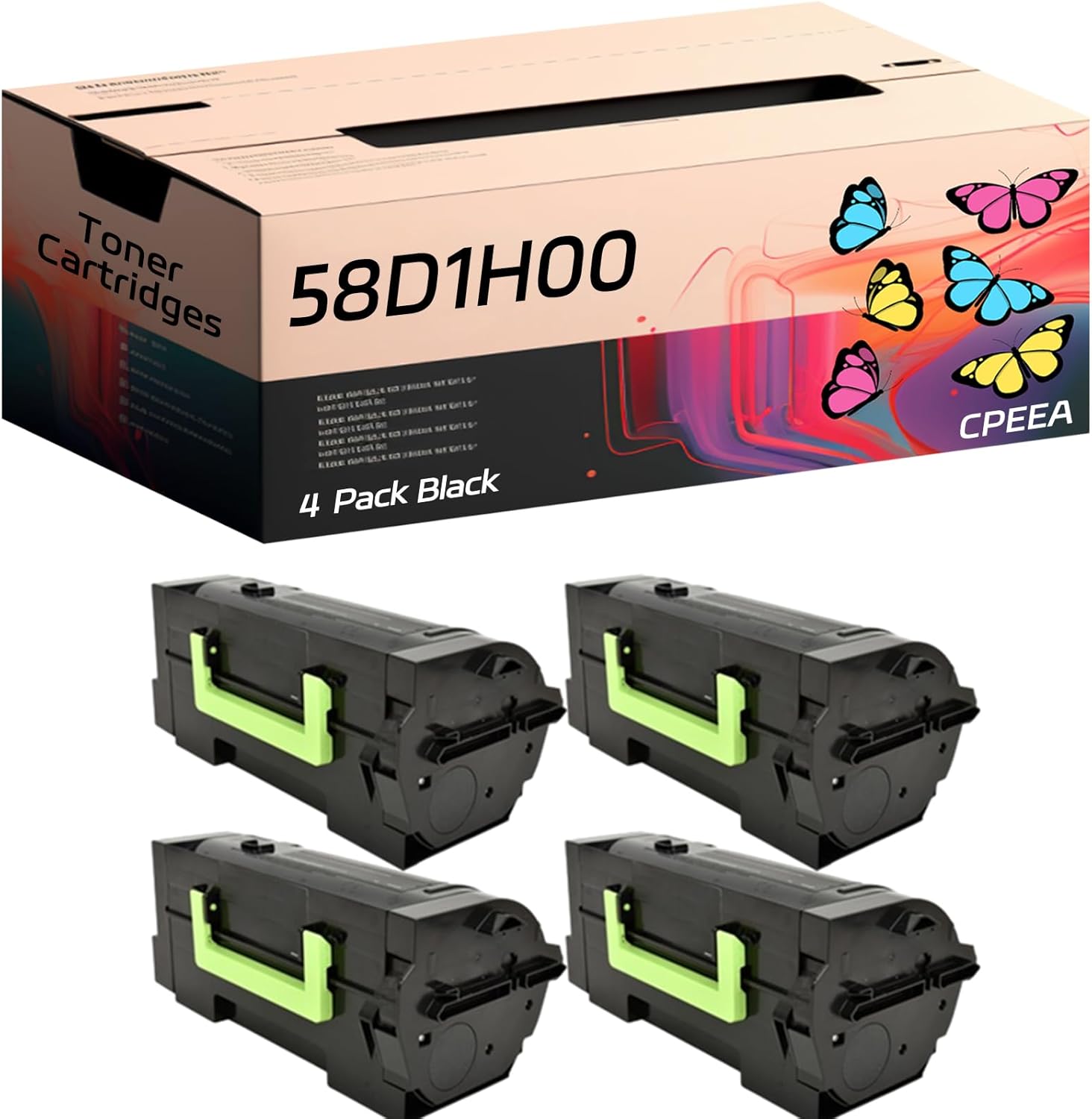 Compatible for Lexmark 58D1H00 Toner Cartridges Work for Lexmark MX721ade MX721adhe MX722ade MX722adhe MX822ade MX822adxe MX826ade Printers (4 Pack Black)