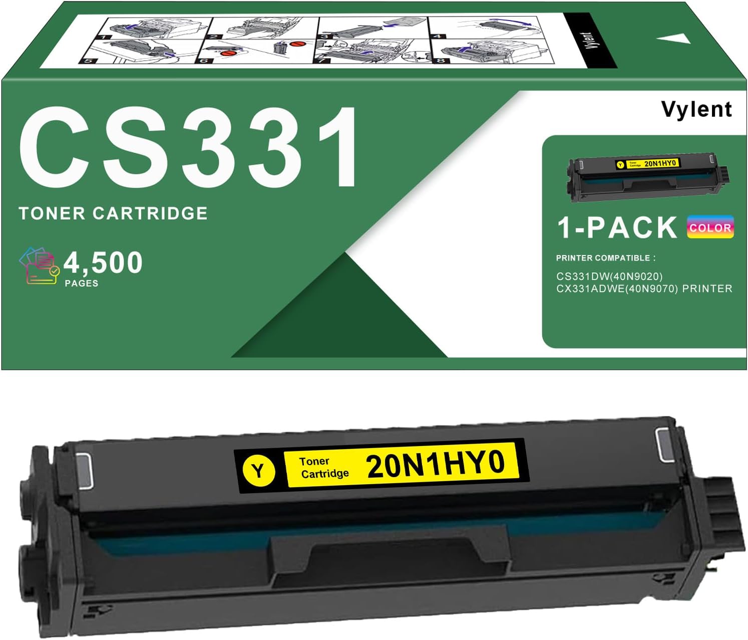 20N1HY0 High Yield Toner Cartridge (with chip) Replacement for Lexmark 20N1HY0 Toner Cartridge for Lexmark CS331 CS331dn CS431 CX331 CX431 Printer Ink 1-Pack