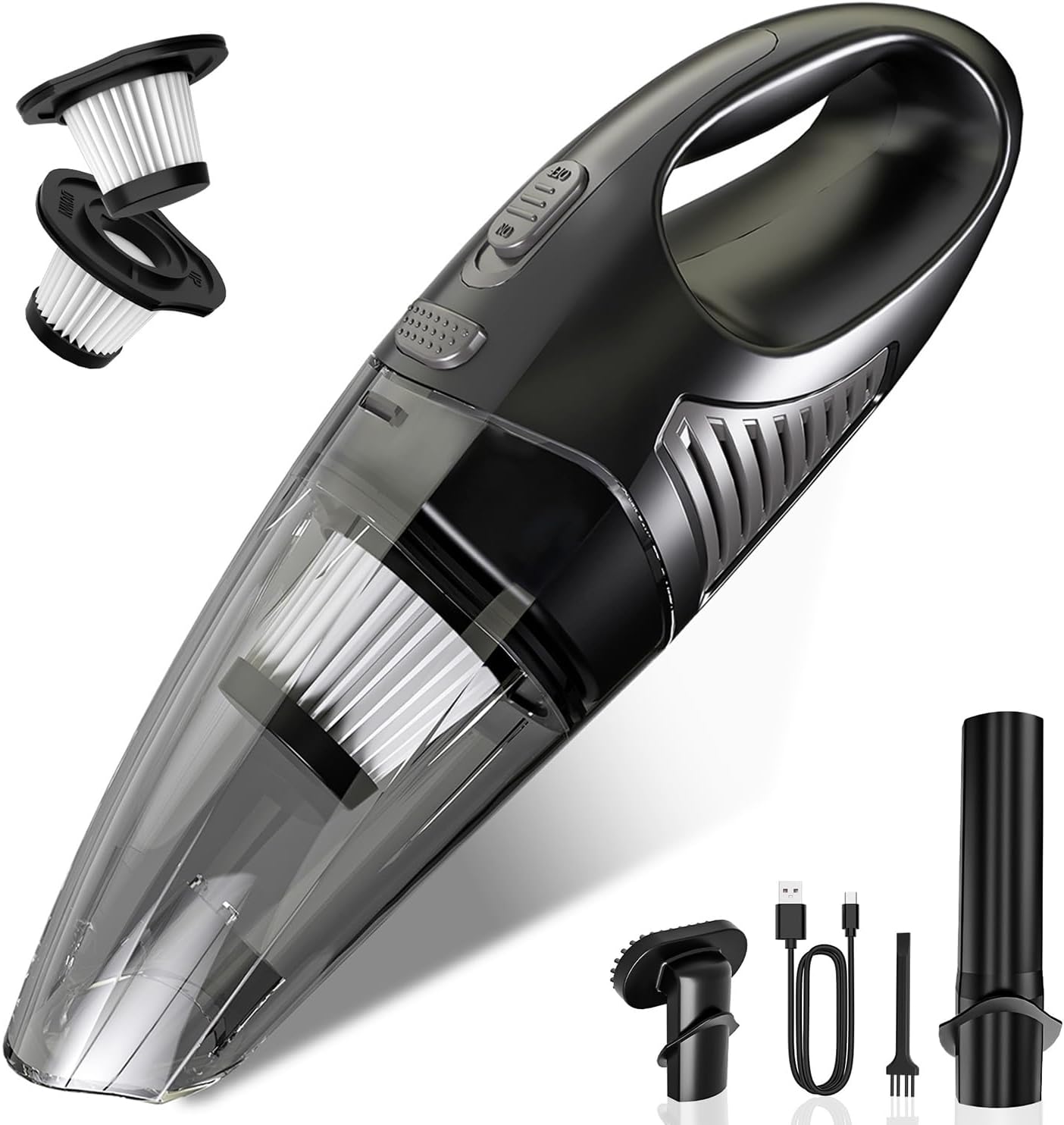 Jeagfen Handheld Vacuum Cordless, Rechargeable Car Vacuum Cleaner with Multiple Attachments, Portable Hand Held Vacuum Suction Power, Mini Vacuum for Car, Home, Pet Hair, Office, Desk Black Grey