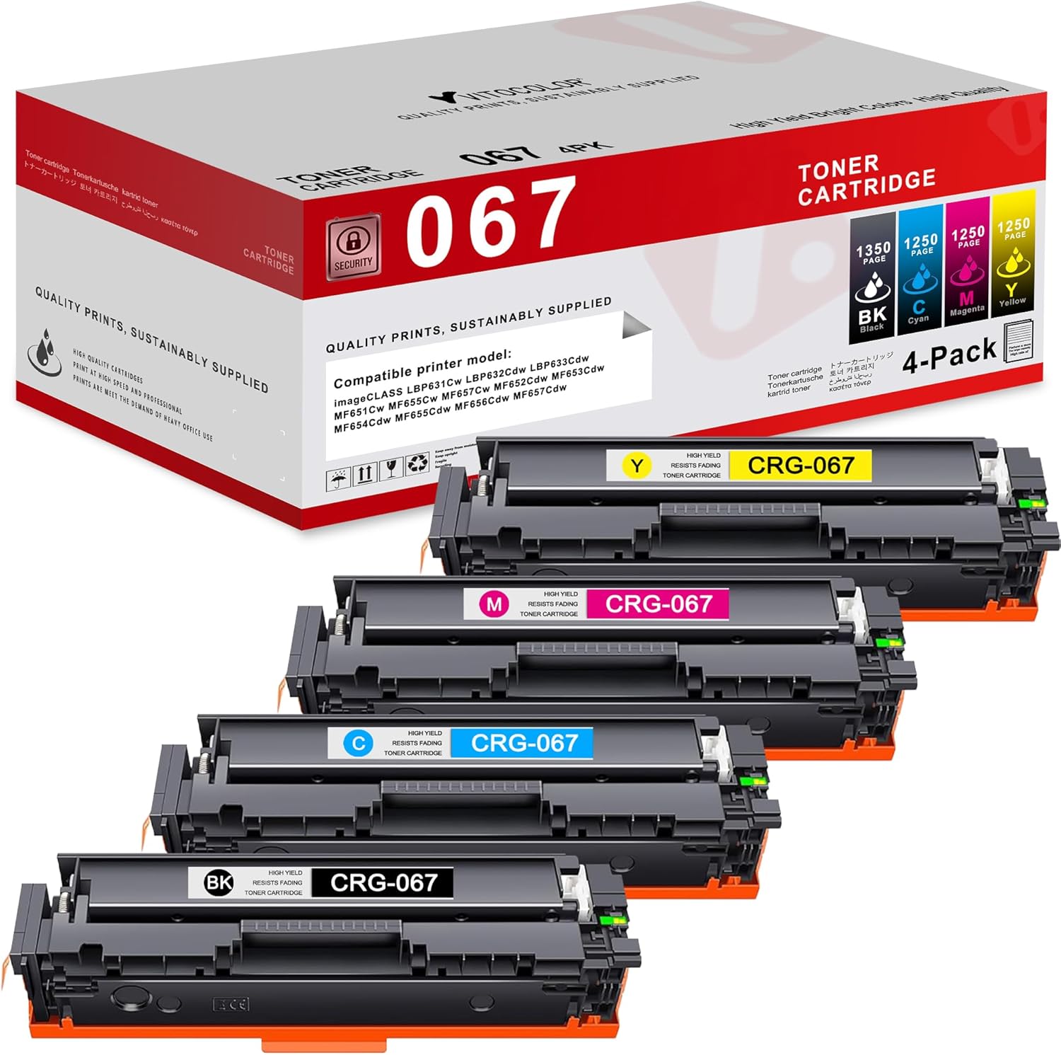 067 Toner Cartridge Set MF654Cdw MF656Cdw Compatible Replacement for Canon 067 Color ImageCLASS LBP632Cdw LBP633Cdw MF653Cdw Printer 4 Pack High Yield Ink (Black Cyan Yellow Magenta)