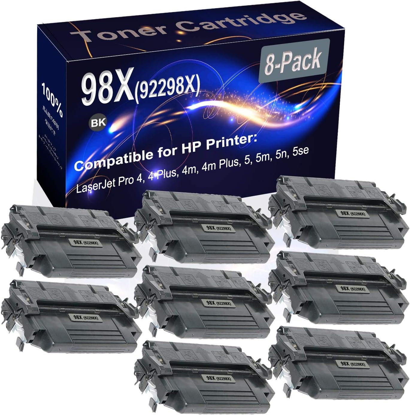 8-Pack (Black) Compatible High Yield 98X (92298X) Printer Cartridge use for HP 4, 4 Plus, 4m, 4m Plus, 5, 5m Printer