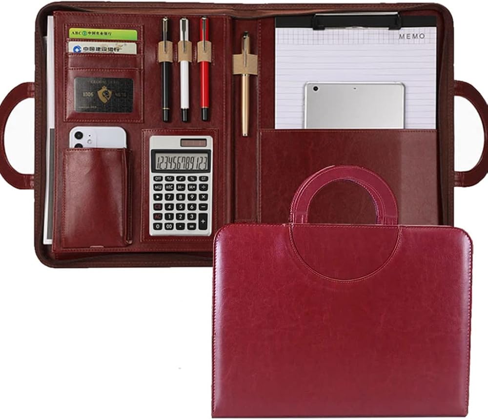 BCCCLLLSA A4 Portfolio Folder with Handles Women Business Briefcase Pu Leather Document Case Notebook Organizer Binder File Bags (Color : D) (E)