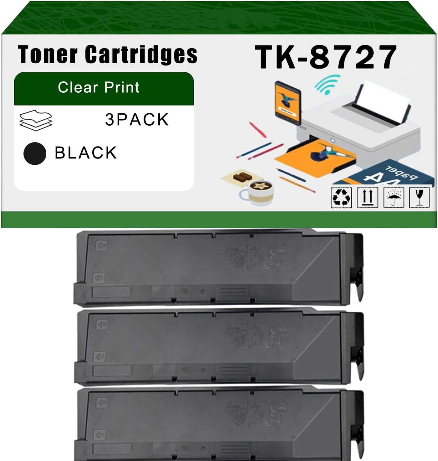 AGNNQ Compatible for Kyocera TK-8727 Toner Cartridges TASKalfa 7052ci 7353ci 8052ci 8353ci Printers, High Yield 80000 Pages Bright Clear Colors (3 Pack Black)