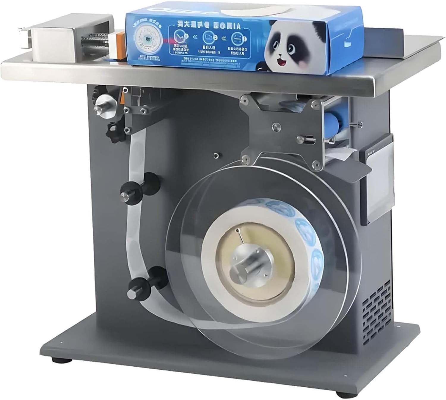 LYNNEYING Semi-Automatic Round Bottle & Corner Labeling Machine, 200W Automatic Centering Labeler, 15-30 PCS/Min, PLC Control, Metal Painted Sheet Metal, for Cosmetic Packaging, Electronic Product