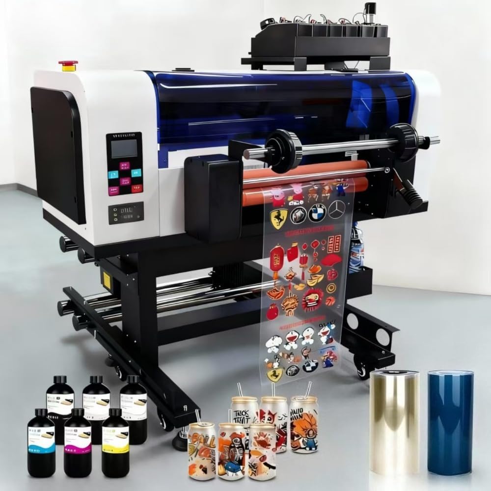 A3+ UV DTF Printer, Crystal Label Printer, Daul XP600 printhead, Transfer Automatic Laminating,Come with 6x500ml Bottles uv dtf Ink and A/B flilm Rolls