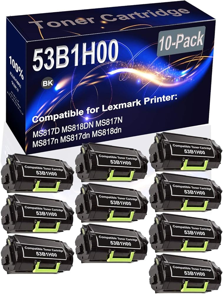 Kolasels 10-Pack (Black) Compatible High Yield 53B1H00 Printer Cartridge use for MS817D MS818DN MS817N MS817n MS817dn MS818dn Printer