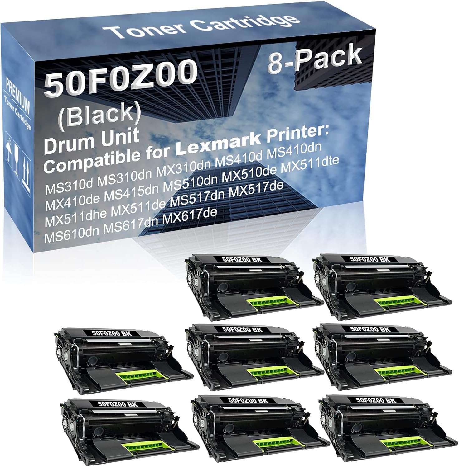 8-Pack Compatible 50F0Z00 Drum Kit use for Lexmark MS310d MS310dn MX310dn MS410d MS410dn MX410de Printer (Black)