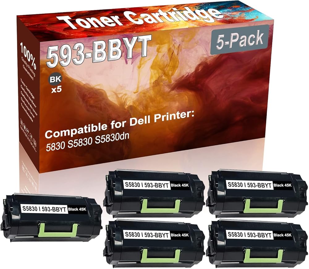 5-Pack (Black) Compatible 5830 S5830 S5830dn Laser Printer Cartridge (High Capacity) Replacement for Dell 593-BBYT (8XTXR) Printer Cartridge